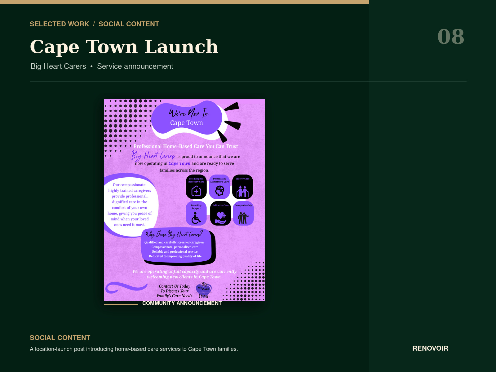 Big Heart Carers Cape Town service-launch campaign design.