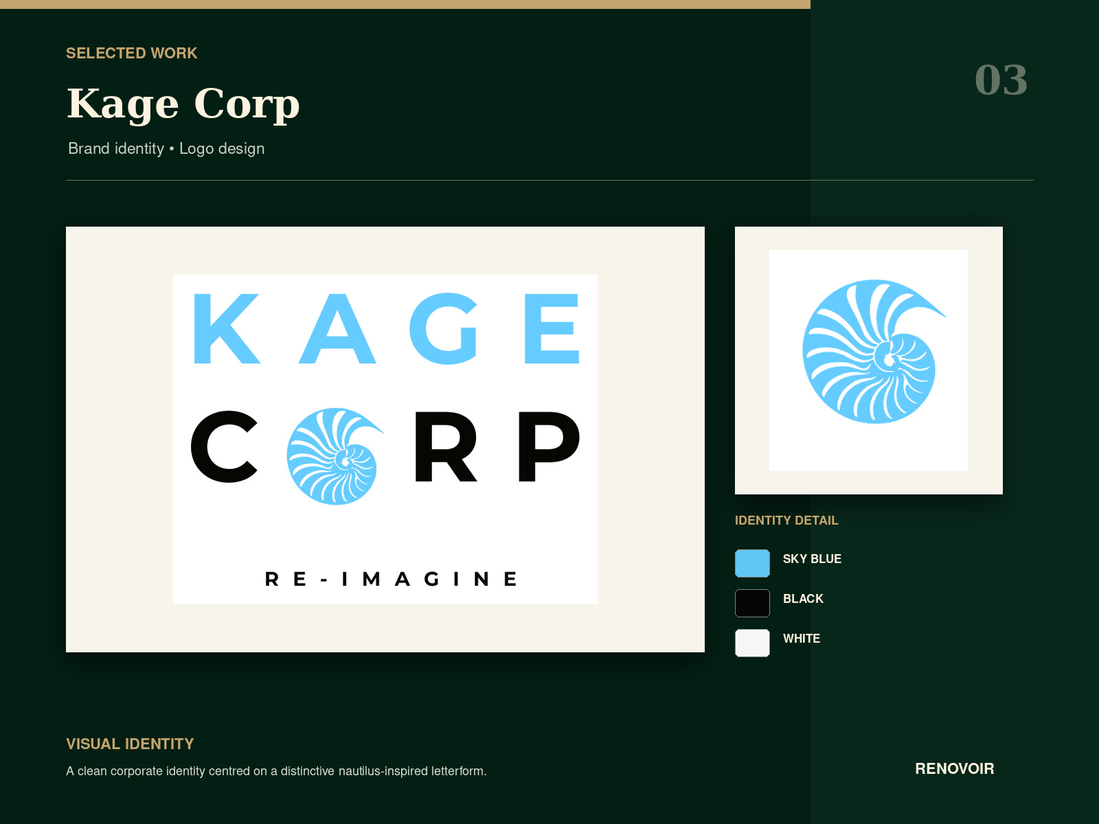 Kage Corp brand identity presentation featuring the logo and colour system.